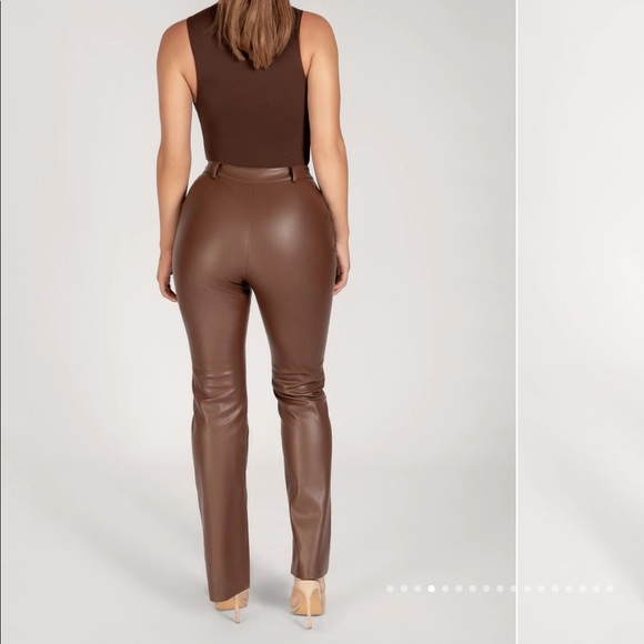Meshki | Pants & Jumpsuits | Meshki Tyra Straight Leg Faux Leather Pants Chocolate | Poshmark